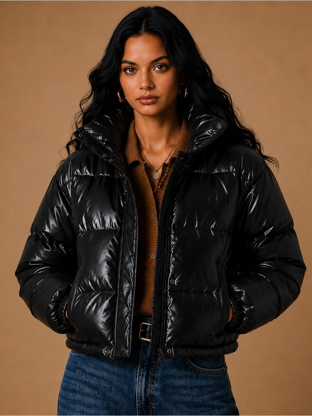 Grey Lab Nordstrom Cropped Puffer Jacket Black XS NWT Stand Collar Snap Button